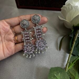 Oxidized heavy earrings(pink)